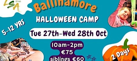 Halloween Camp, Ballinamore, 5-12 yrs, Tue 27th & Wed 28th Oct, 10am-2pm.